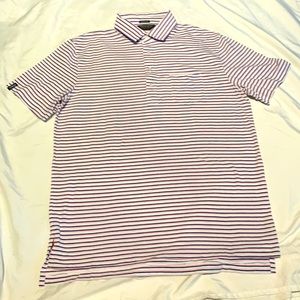 Polo Golf Ralph Lauren Men’s Stretch Lisle White Pink and Navy Stripes Shirt